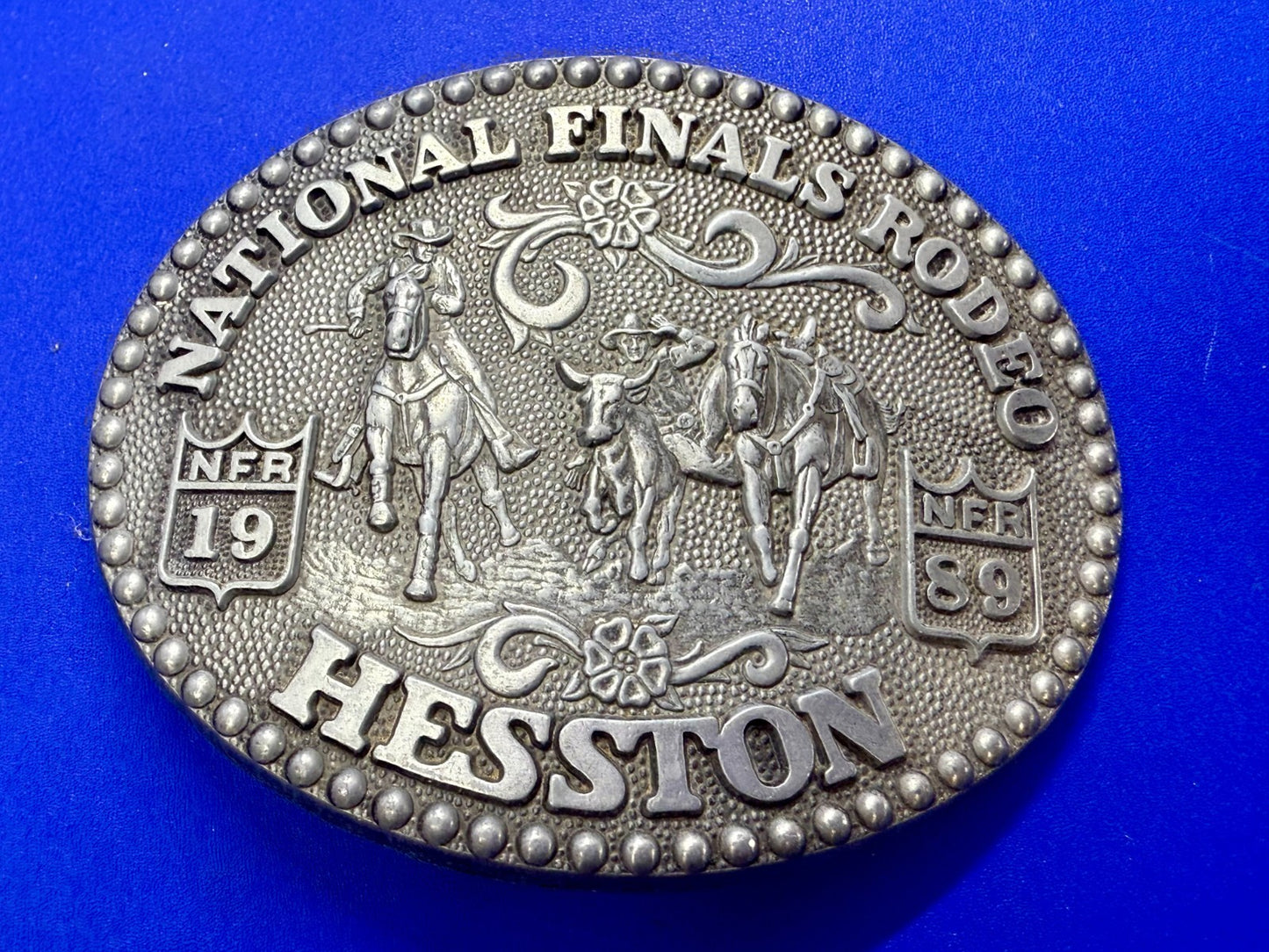 1989 Hesston NFR National Finals Rodeo Award Design Medals Vintage Belt Buckle