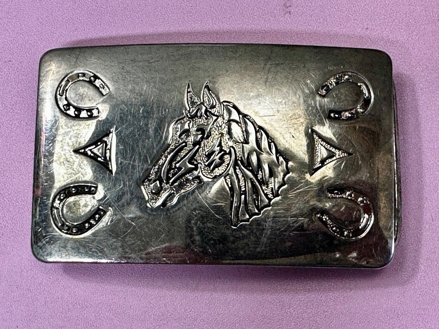 Vintage Chambers Horse Head with Horseshoes Vintage Southwestern Belt Buckle