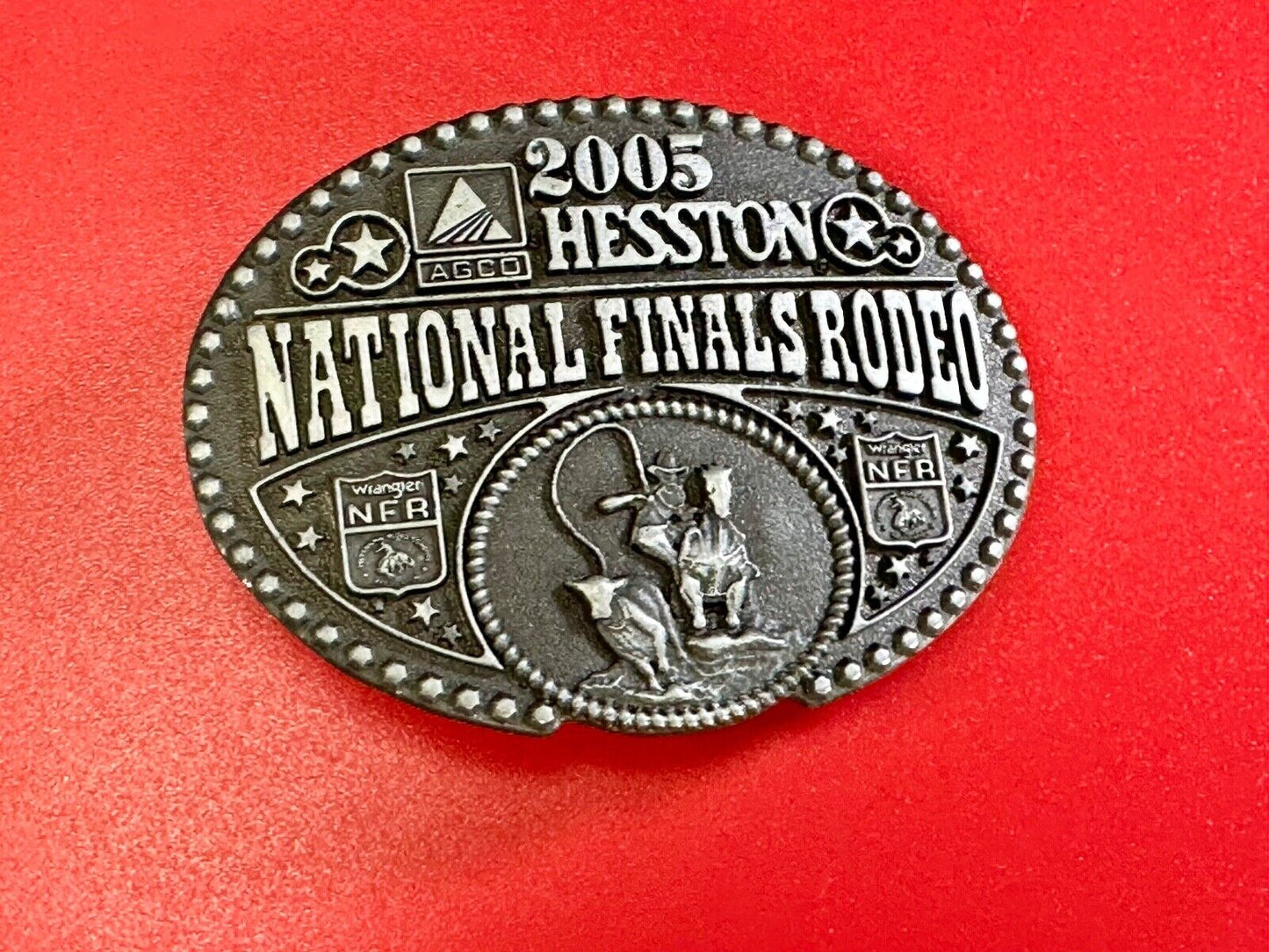 2005 youth Sized Hesston National Finals Rodeo Bull Riding Cowboys belt buckle