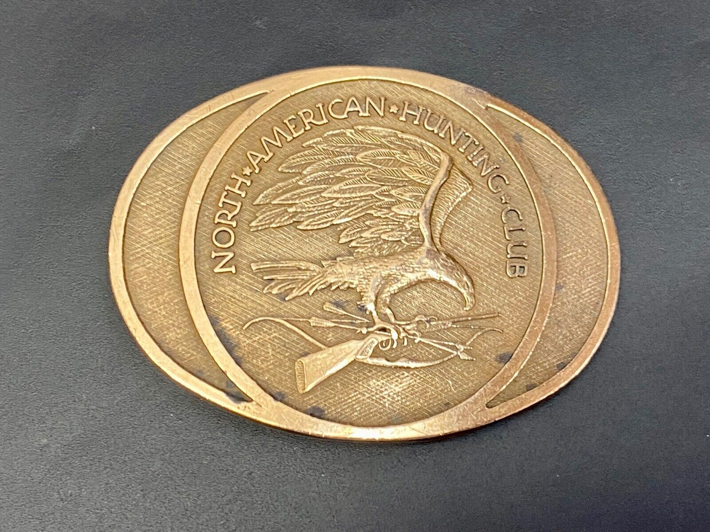 Vintage 1980 Nahc Members Solid Brass North American Hunting Club Belt Buckle