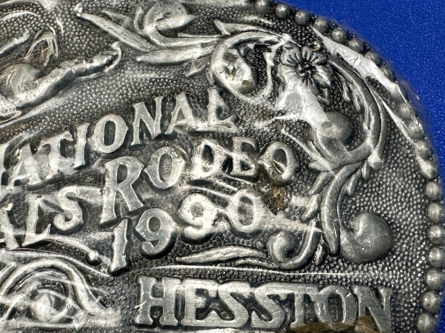 1990 Youth Size Hesston National Finals Rodeo Bull Riding Cowboys belt buckle