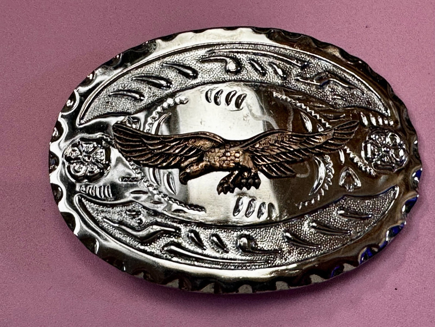 Bald Eagle Flying Hunting Diving American Two Tone Ornate Western Belt Buckle