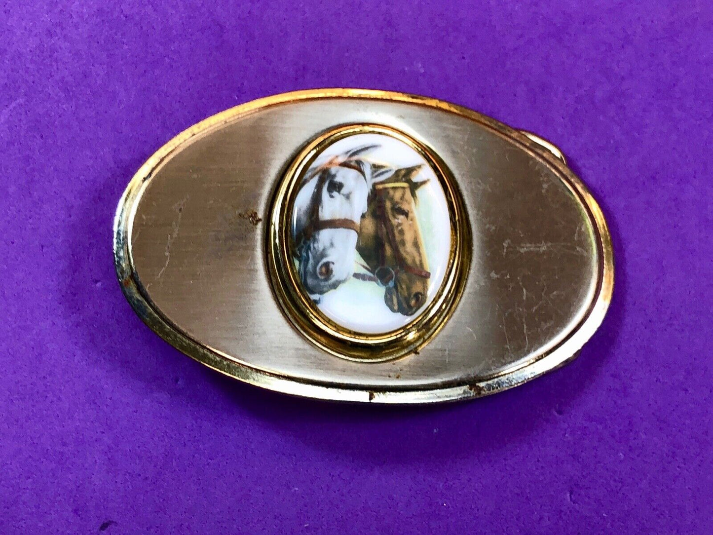 Vintage Dual Two Horse Head Bust Figure picture centerpiece western belt buckle