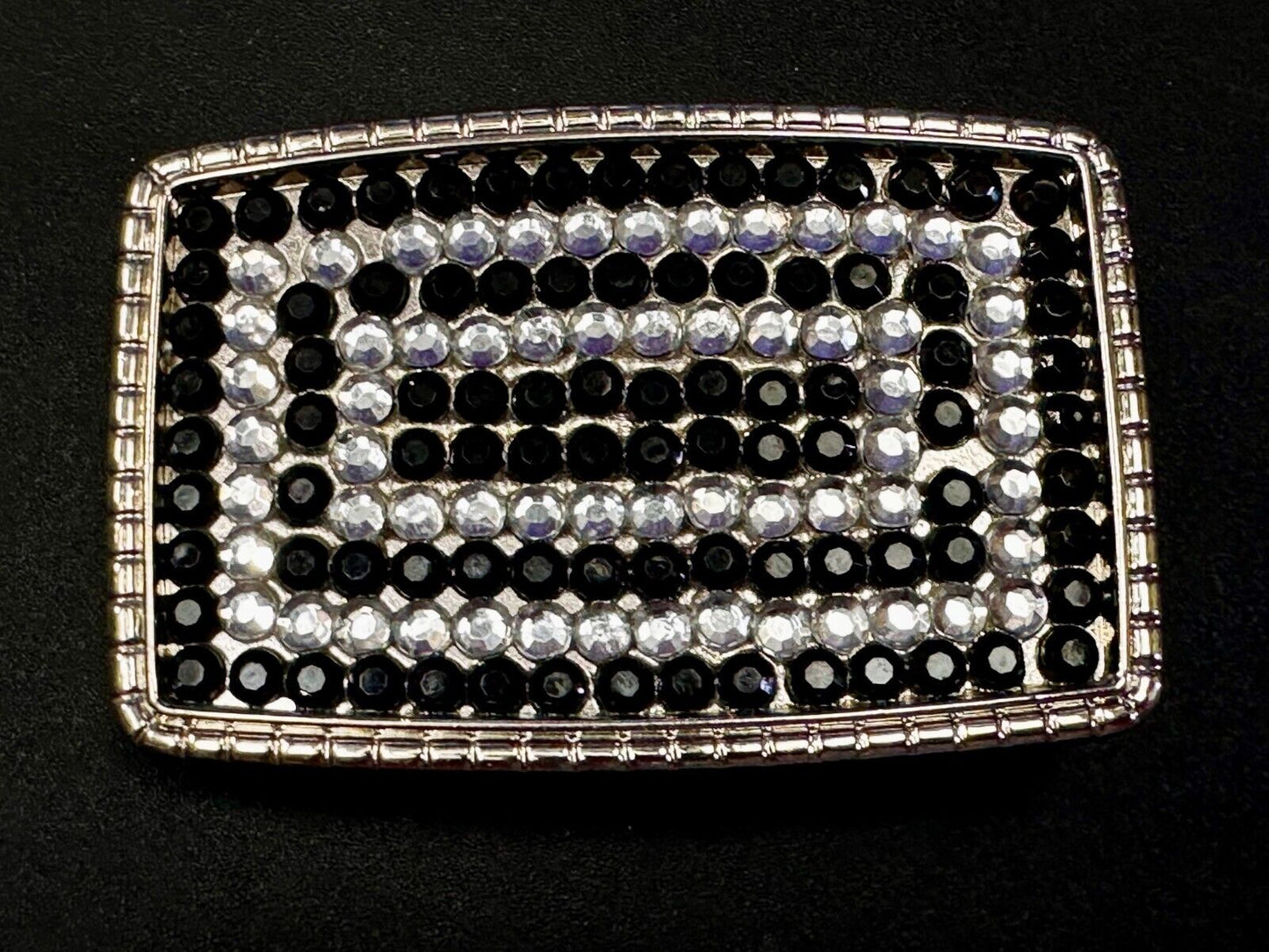 Beautiful Black and Clear Rhinestone Covered Rectangular Fashion Belt Buckle