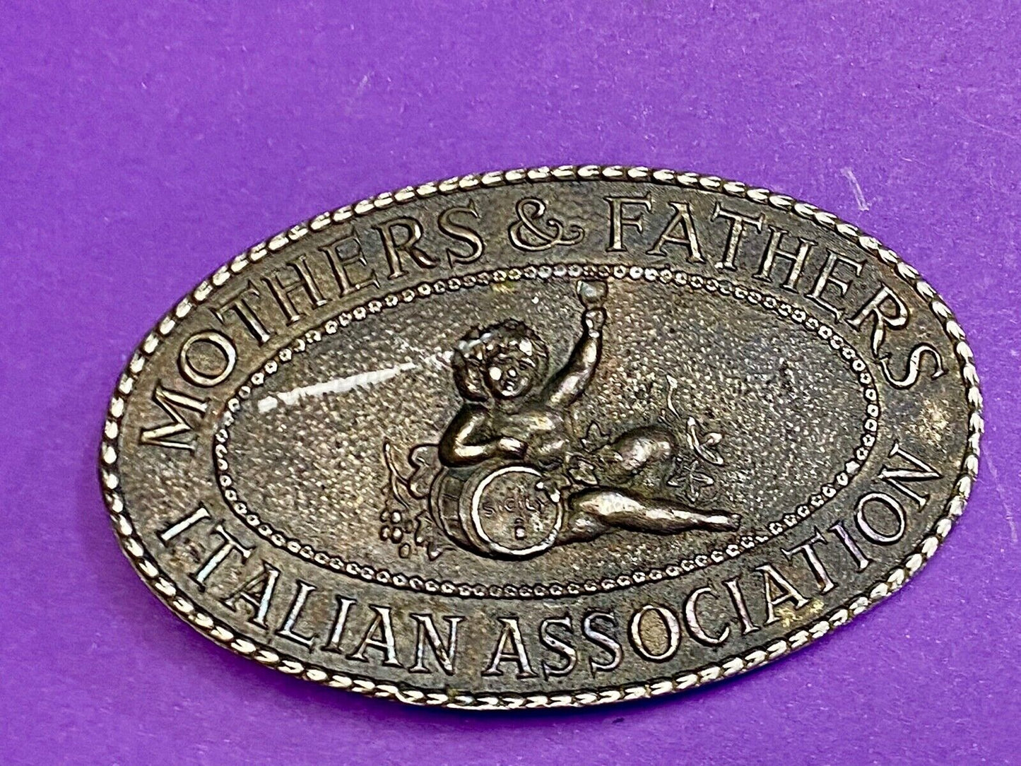 Vintage 1970's rare Belt Buckle Mother's & Father's Italian Association Sicily