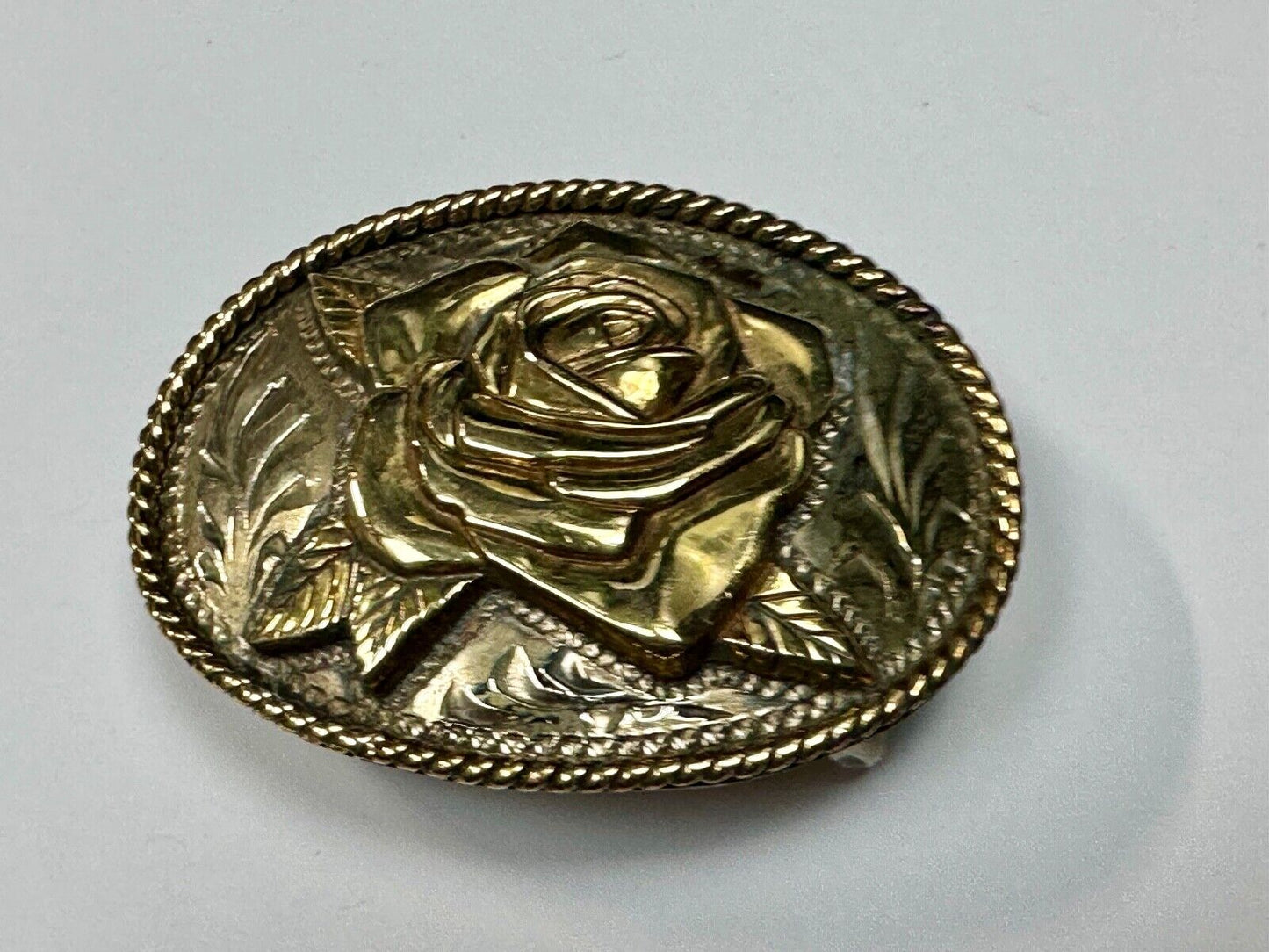 THE ROSE flower - Raised ADM mixed metal western ornate belt buckle