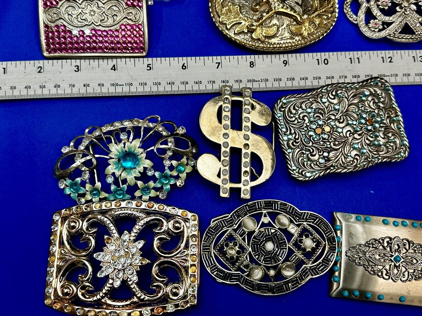 22 Bulk Lot Junk Drawer Grab Bag of REPAIR Belt Buckle - Missing Rhinestone's
