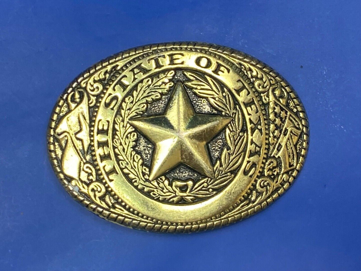 The Great State Of Texas - Lone Star, Flag-, USA Made Oval Western Belt Buckle