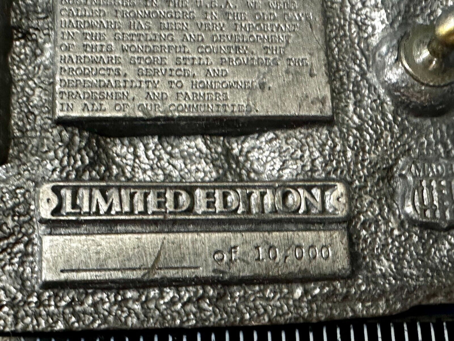 The Hardware Store - Quality Service Dependability Commemorate 1987 Belt Buckle