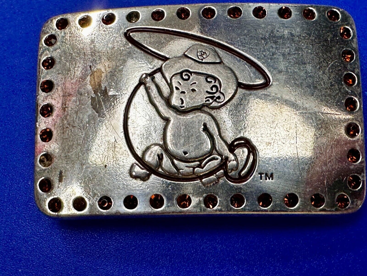 Baby Cowboy Roping Red Rhinestone Border Western Framed Ariat Belt Buckle
