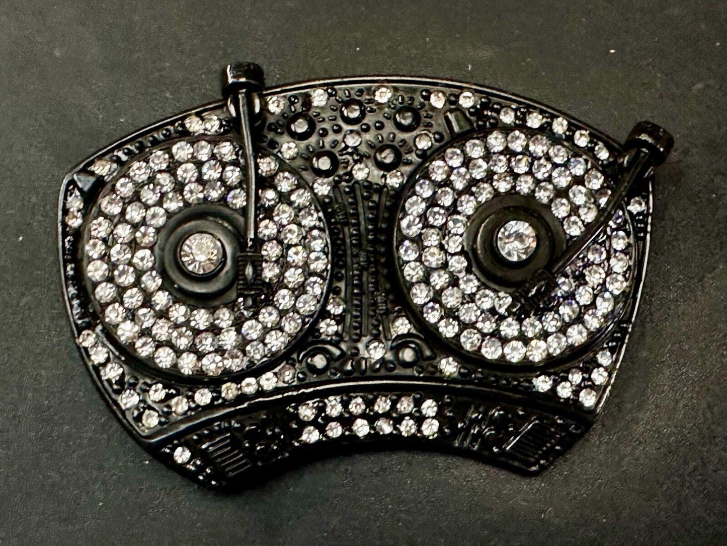Spinner DJ Turntables Record Player Rhinestone Accented Turning Belt Buckle
