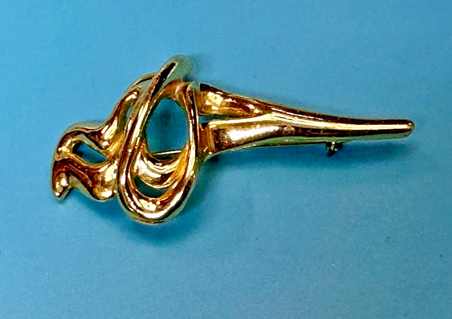 Swirl Abstract Unique Gold Tone Large 3" Vintage Brooch Pin Signed AJC
