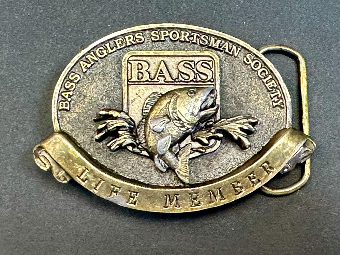 BASS Anglers Sportsman Society LIFE MEMBER Brass Tone Great American Belt Buckle