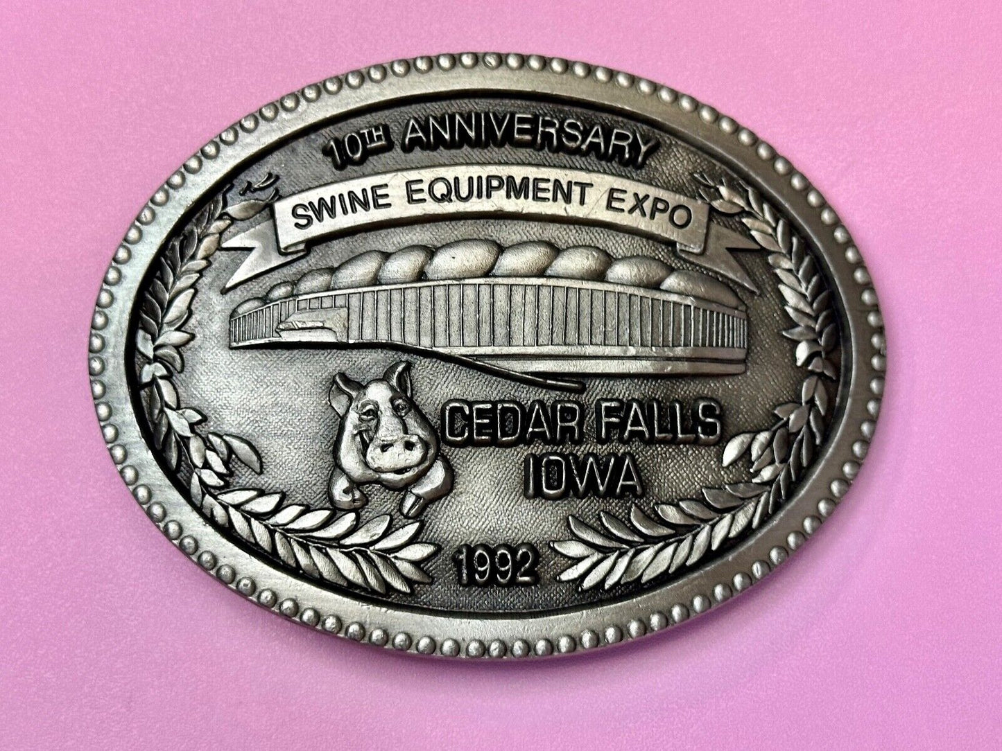 Swine Equipment Expo 10th Anniversary Cedar Falls IA 1992 Vintage Belt Buckle