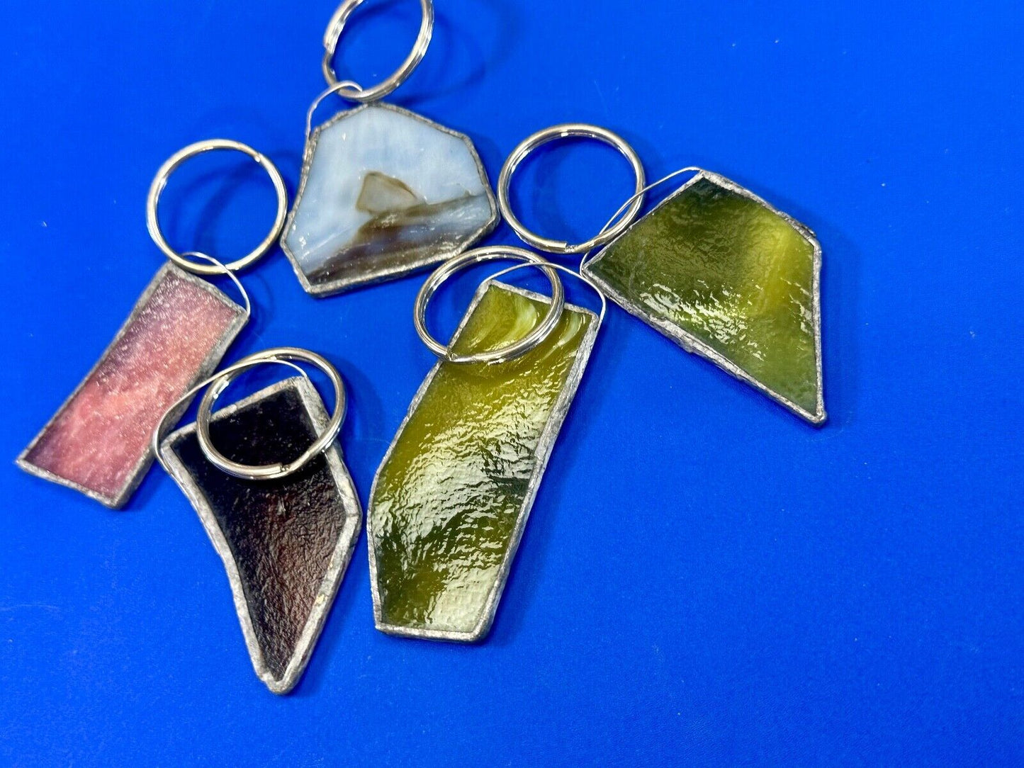 Unique Stained Glass State Shapes (5) Lot Artisan Keychain - Key Ring Chain