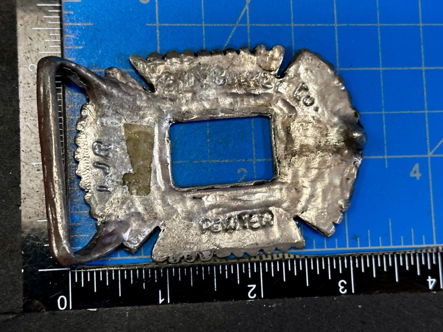 Artisan Made Pewter Belt Buckle Signed LJR Bill's Buckle Co
