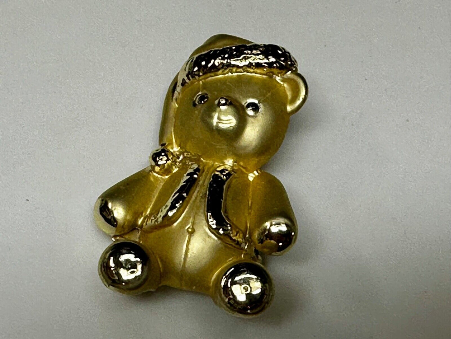 Adorable Teddy Bear Gold Tone Vintage Brooch Pin Signed by.AJC