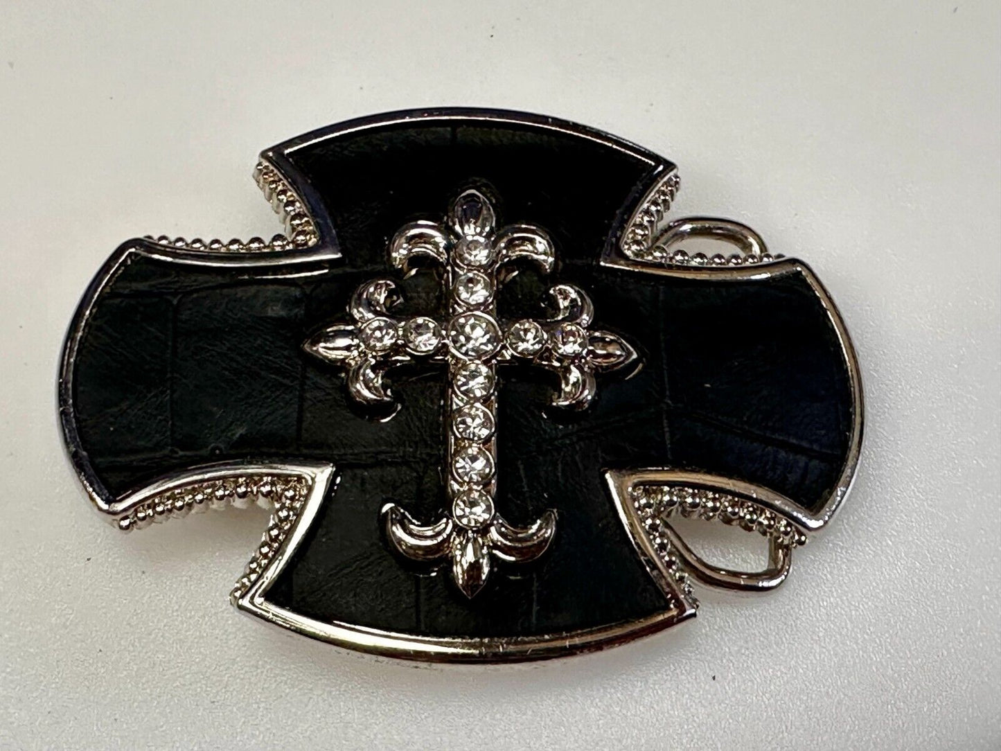 Black Leather Cross W/ Rhinestones Motorcycle Riders Goth Fashion Belt Buckle