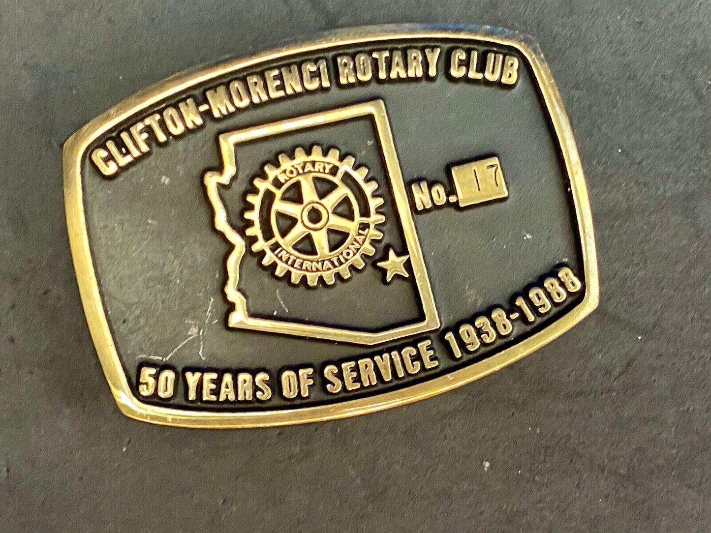 Vintage Clifton Morenci Rotary Club 50 years of service celebration belt buckle