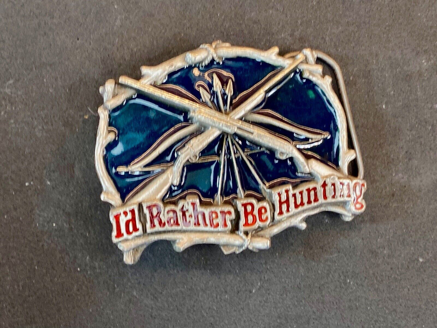 Vintage 1994 Id Rather Be Hunting Great American Belt Buckle - Crossed Shotguns