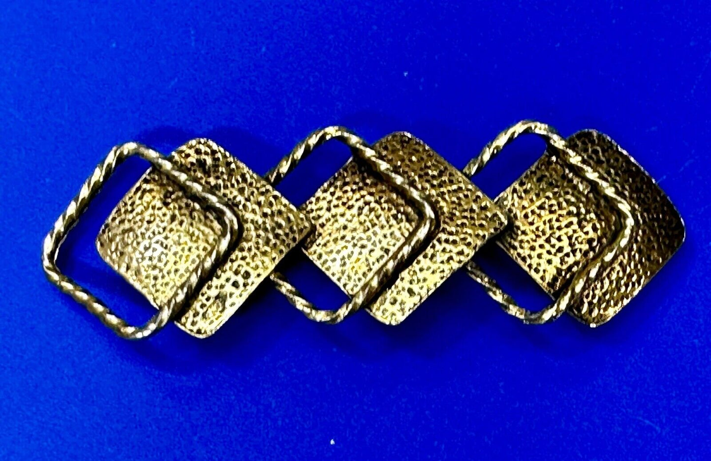 Three Diamond Shape Cutout Hippy Large Gold Tone Vintage Belt Slide Buckle