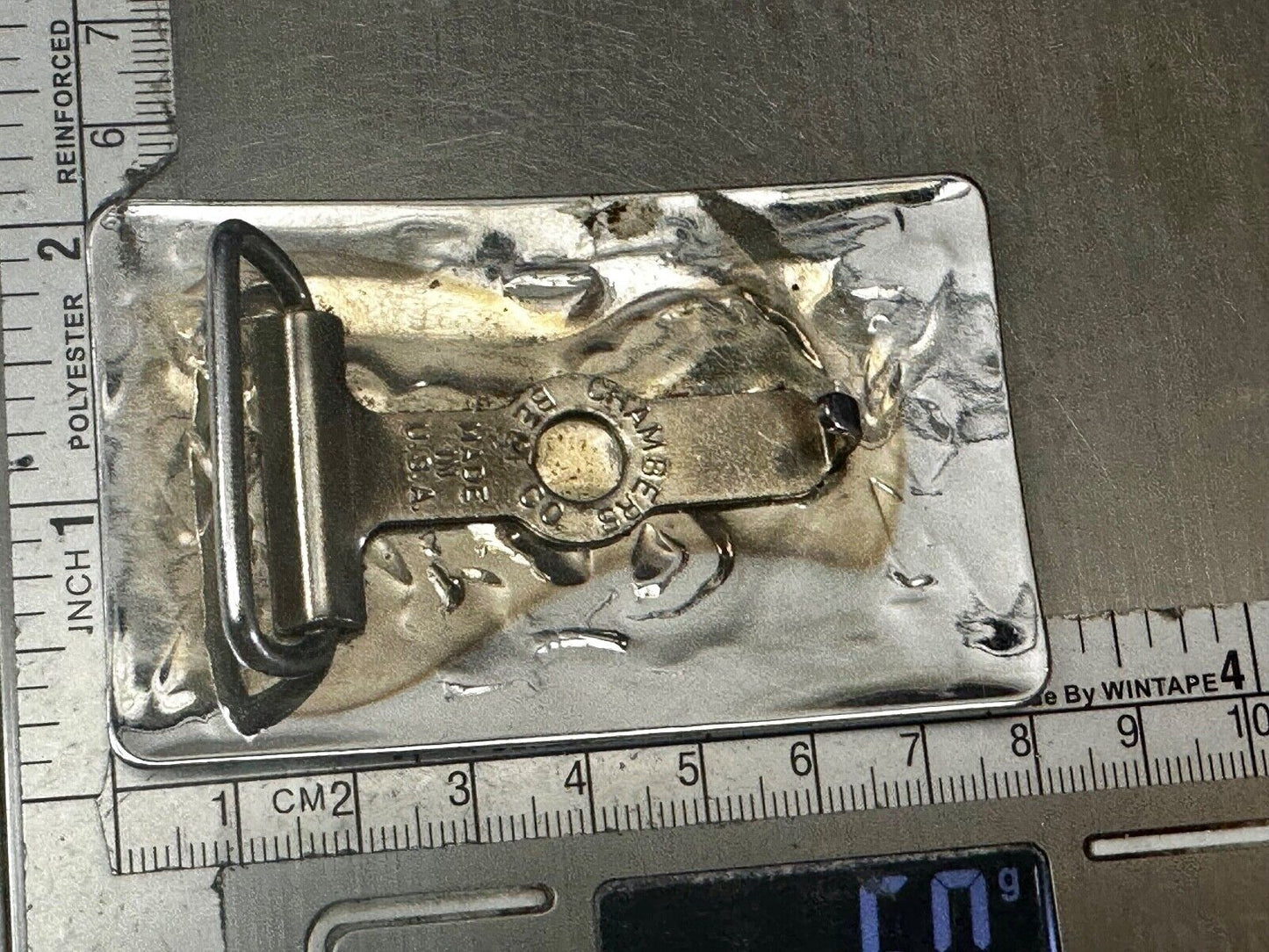 Vintage Chambers Horse Running Mustang nickel silver USA made Belt Buckle