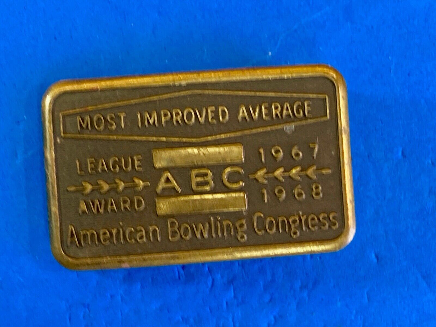 Vintage 67 68 American Bowling Congress Most Improved Average Award Belt Buckle