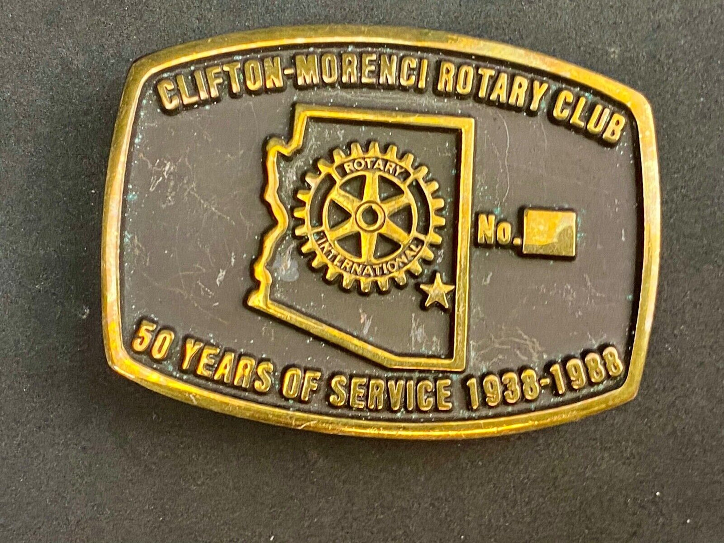 Vintage Clifton Morenci Rotary Club 50 years of service celebration belt buckle
