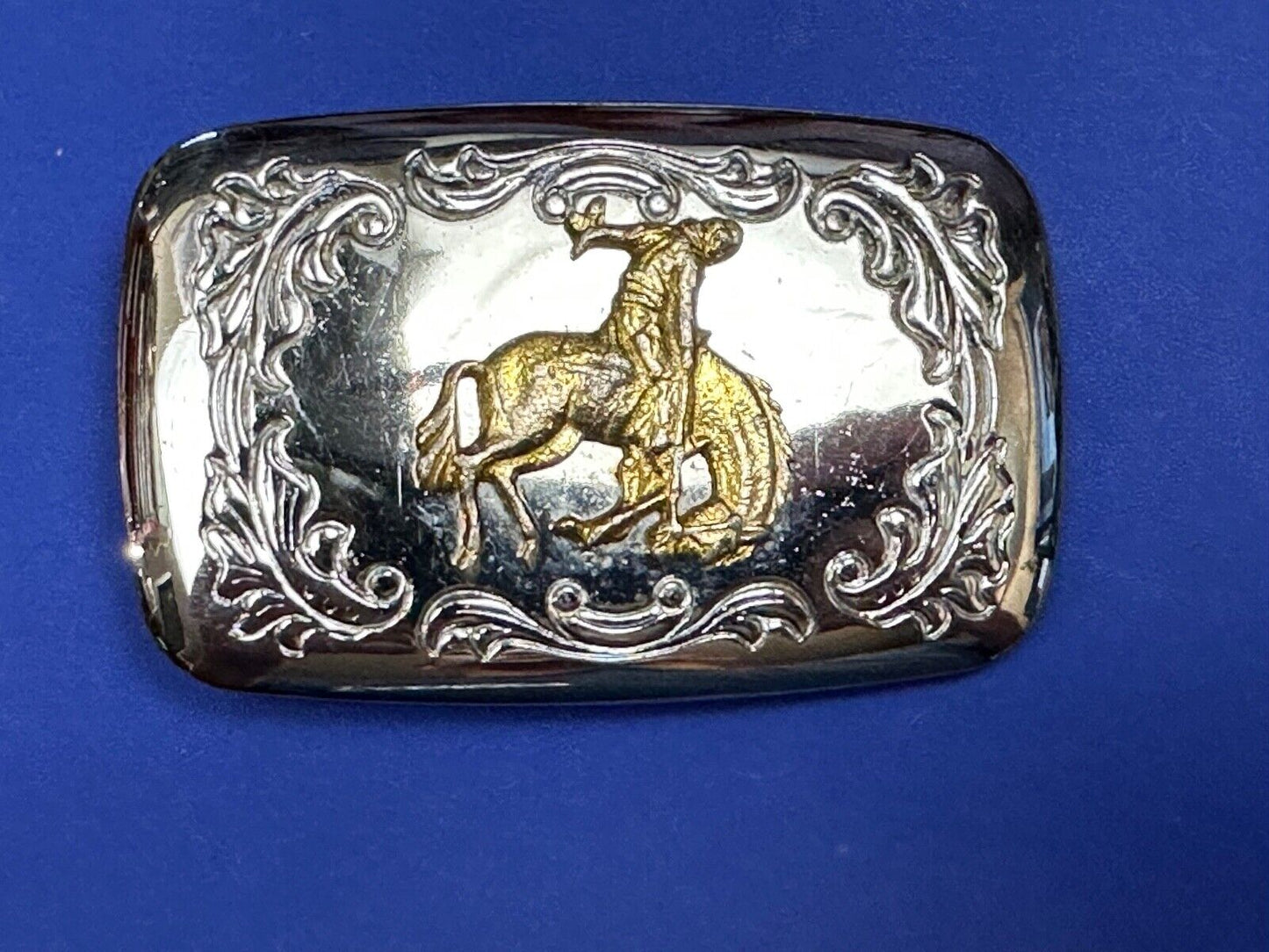 Vintage END of the trail Horse Cowboy hat off Vintage two tone belt buckle
