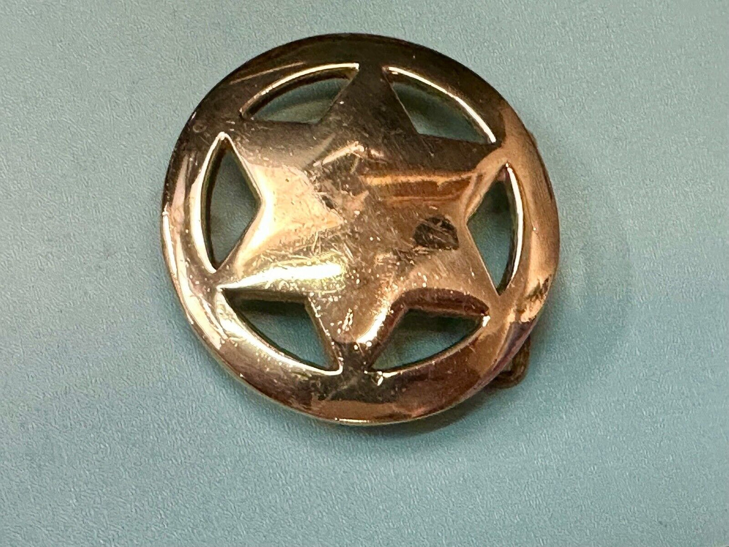Badge Shaped Cutout Star in circle Vintage Solid Brass Belt Buckle