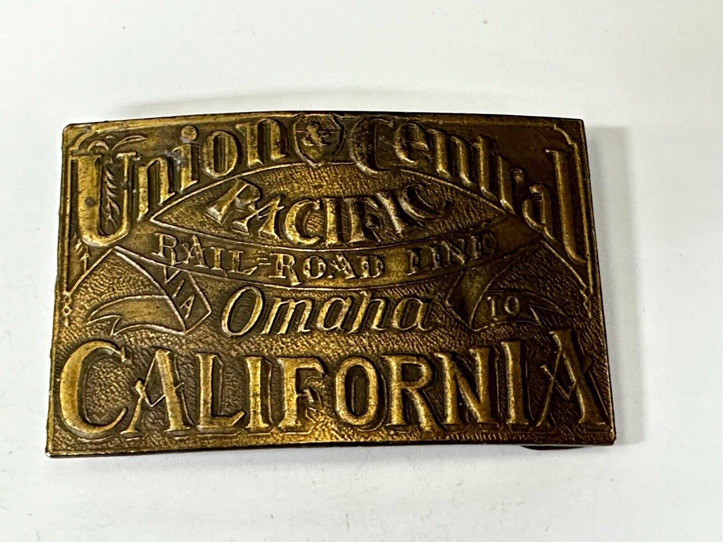 Union Central Pacific Railroad Line Omaha - California P-38 Bergamot Belt Buckle