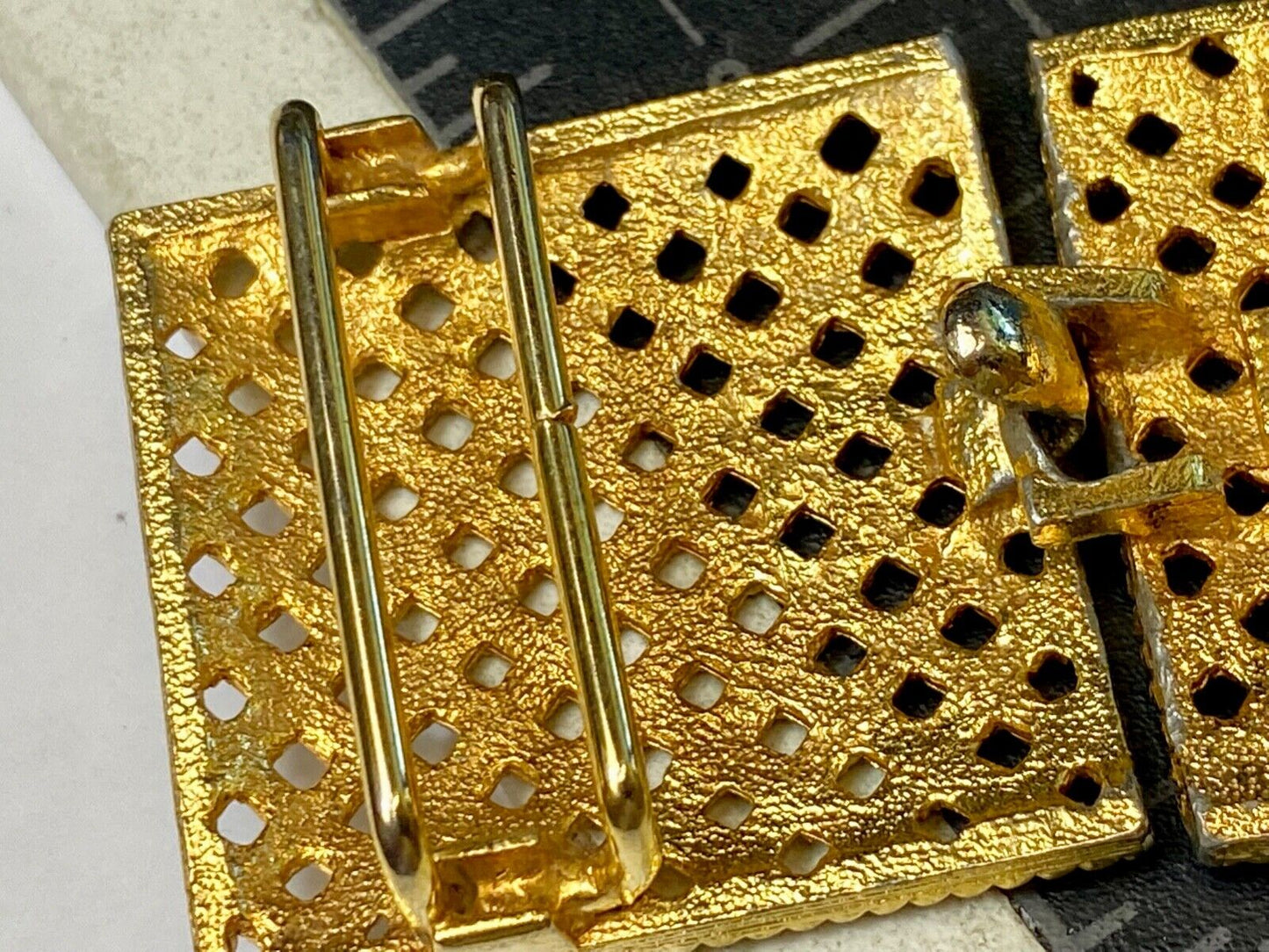 Basket Weave Pattern rectangular Interlocking two piece belt buckle