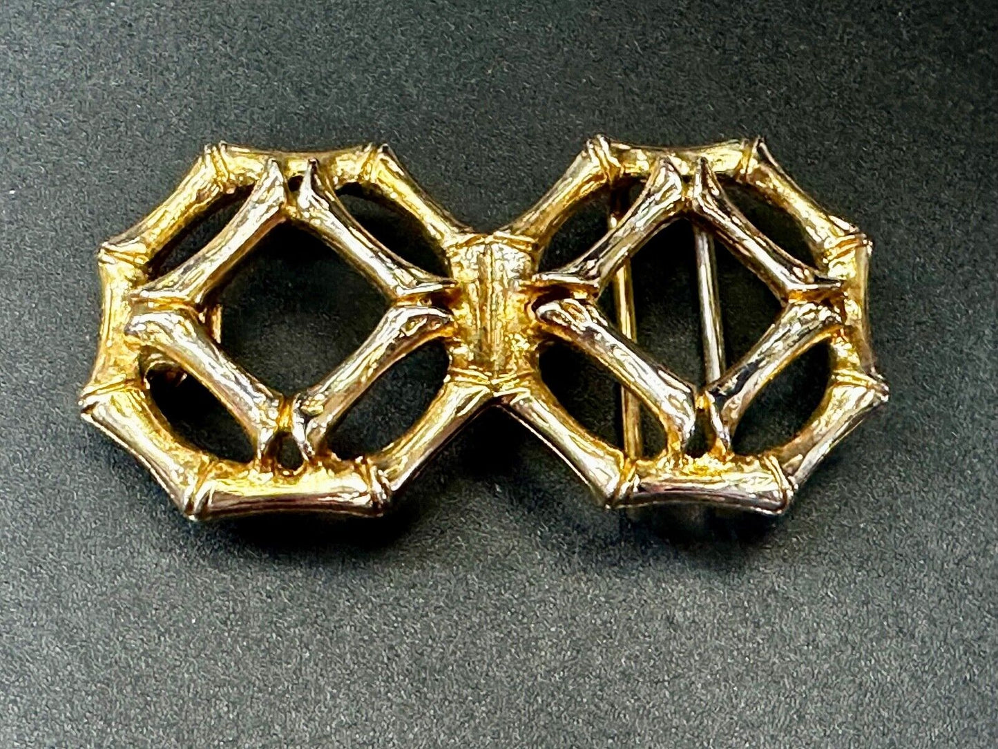 Bamboo Pattern Design See Through 3" wide Gold Tone Vintage Belt Buckle