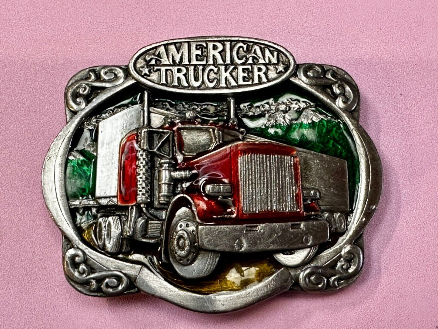 American Trucker Long Hauler Semi Drivers Big Rig Vintage 80's Belt Buckle