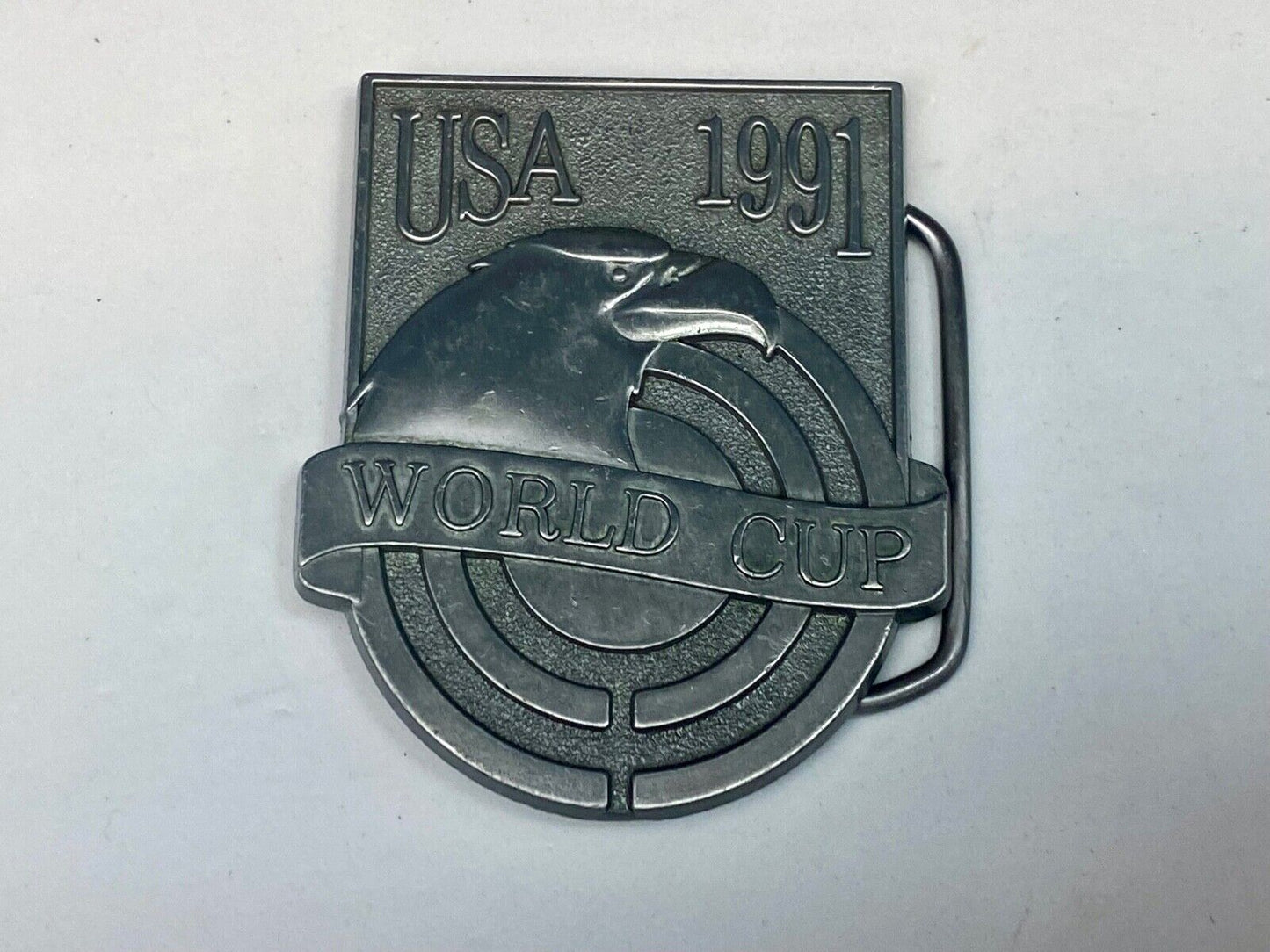 Usa 1991 World Cup Patriotic Eagle On Front, Silver/Pewter Colored Belt Buckle