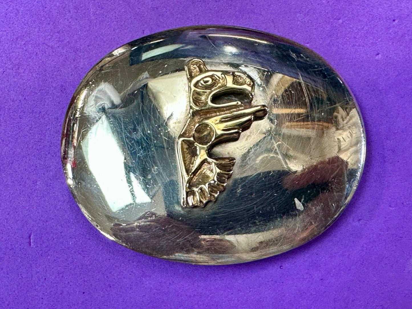 Tlingit Eagle One of a Kind German Silver & Nuragold 10K Gold Navajo belt buckle