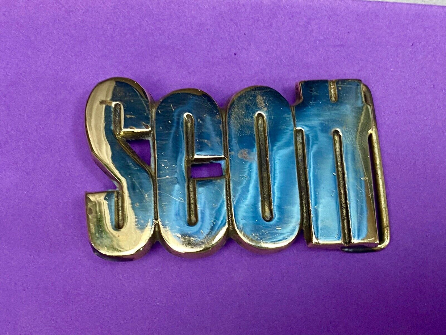 Vintage 70'S Baron Buckle Co Scott Cut-Out Name Belt Buckle - Solid Brass
