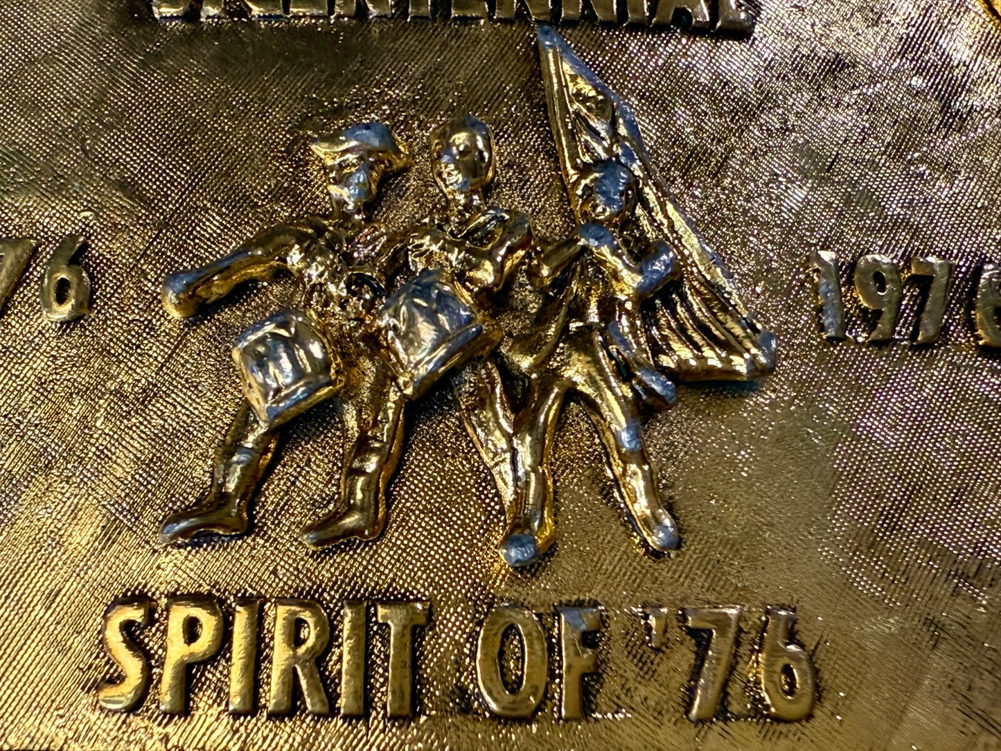 Bicentennial Spirit of America 1776-1976 Gold Color Commemorative Belt Buckle