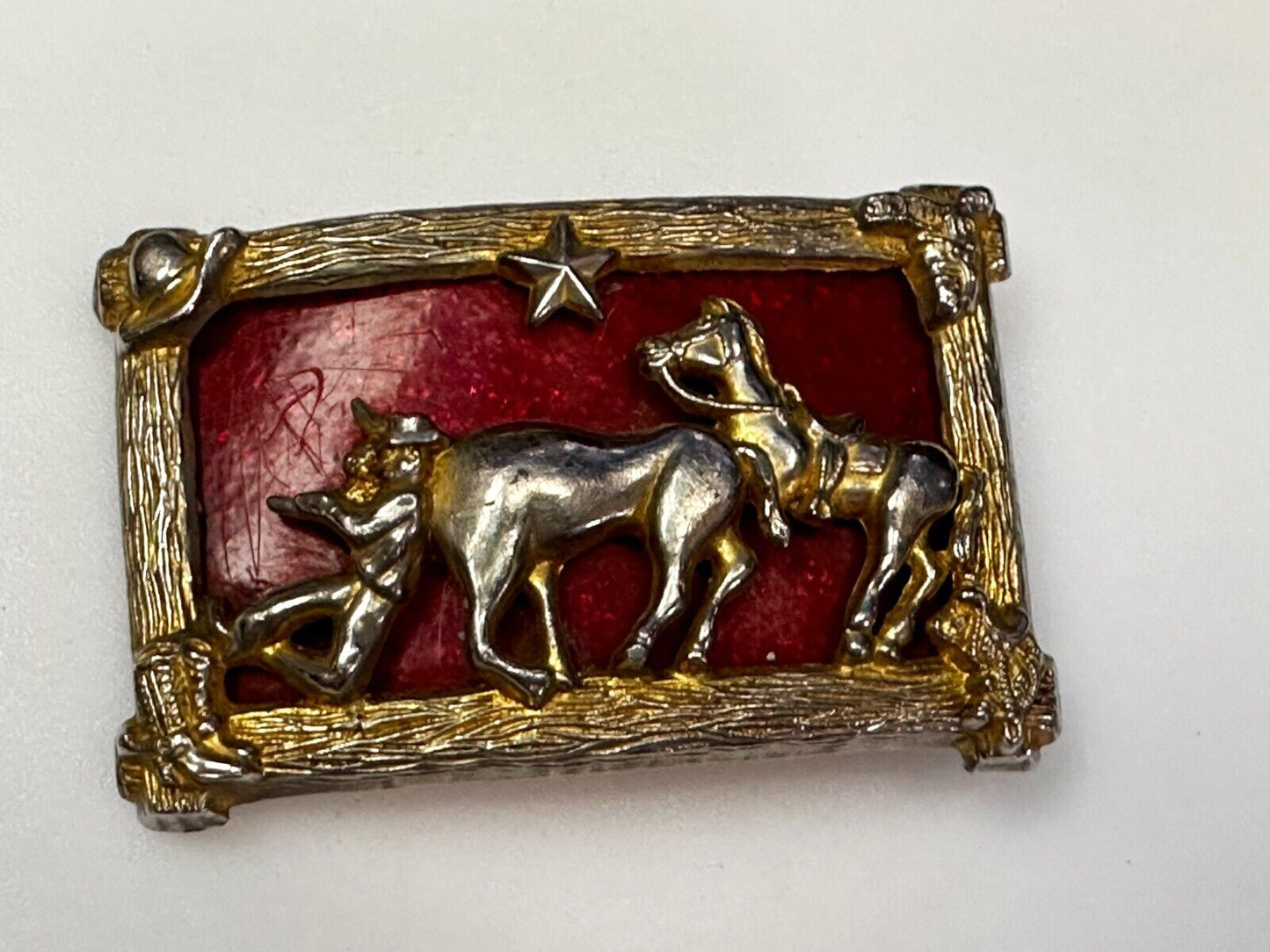 Bank Bandit Cowboy Horse Thief Unique colorful Raised Belt Buckle