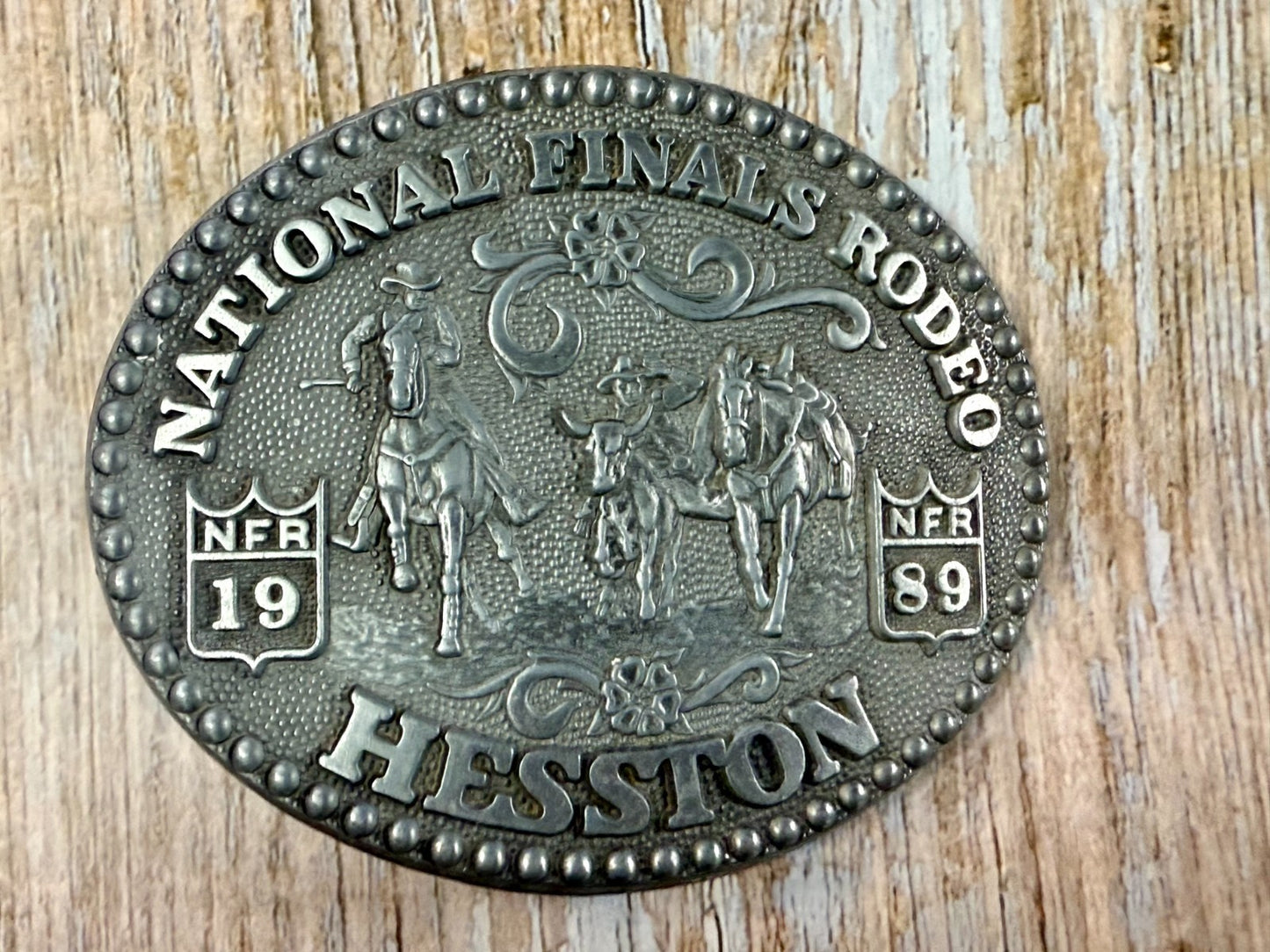 1989 Hesston NFR National Finals Rodeo Award Design Medals Vintage Belt Buckle