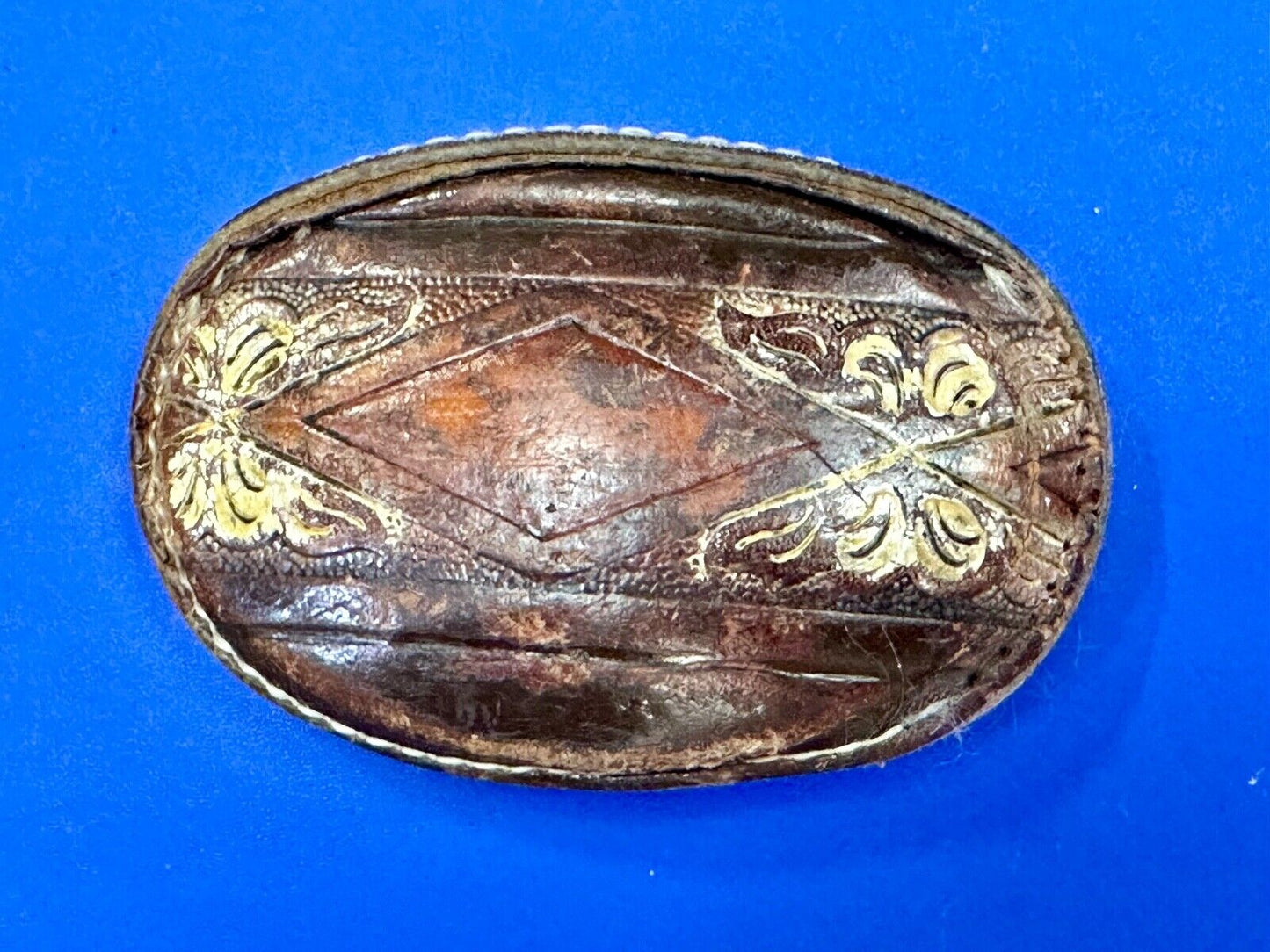 Vintage Cow Hyde Hand finished oval leather belt buckle