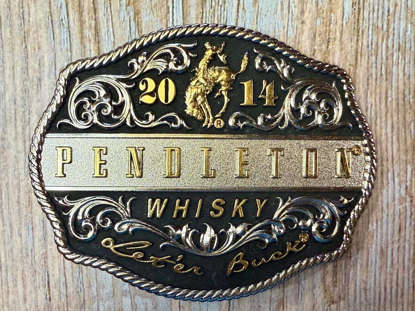 2014 Pendleton Whiskey Let'er Buck Rodeo Cowboy Montana Silversmiths Belt Buckle