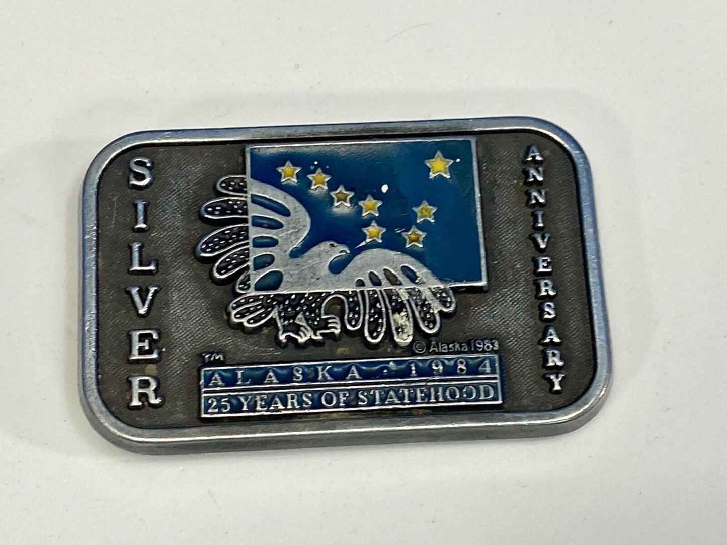 Vintage 1983 Alaska State, Silver Anniversary 25 Years Of Statehood belt buckle