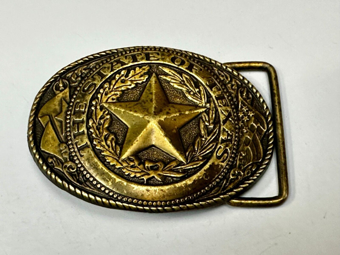 The Great State of Texas - Flag & Star Vintage SMALL USA made Belt Buckle