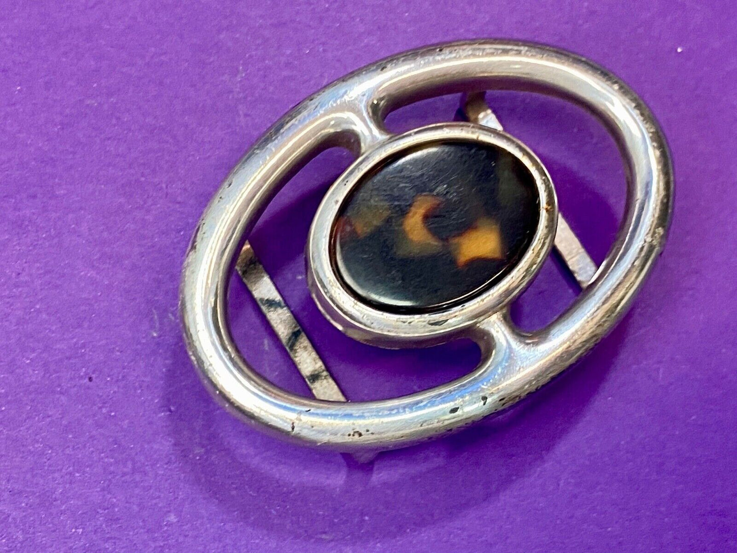 Vintage enamel? centerpiece on western silver tone see though 2.5" belt buckle