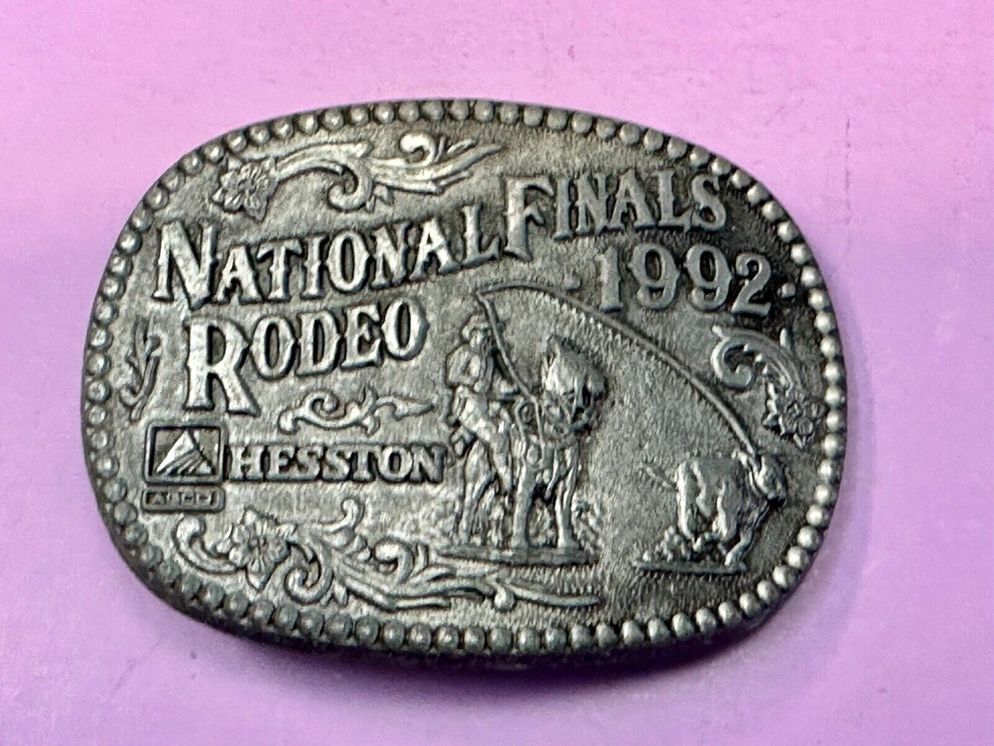 1992 Hesston National Finals Rodeo NFR Youth Size Award Design Medal Belt Buckle