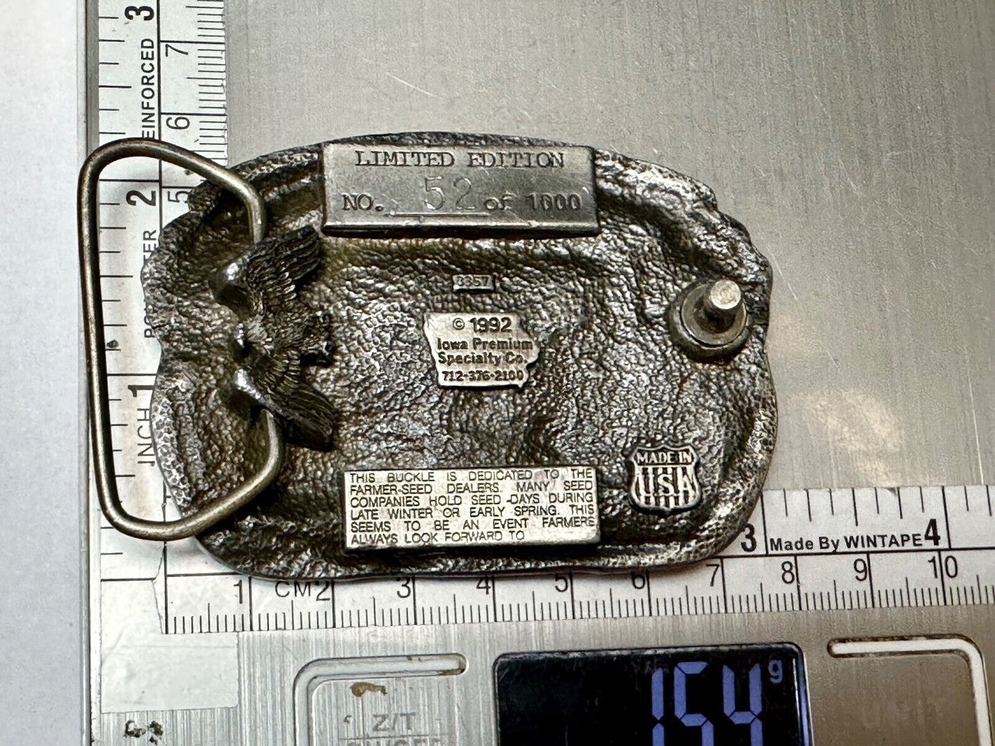 1992 Iowa Farmer seed days - State Farm Commemorative belt buckle