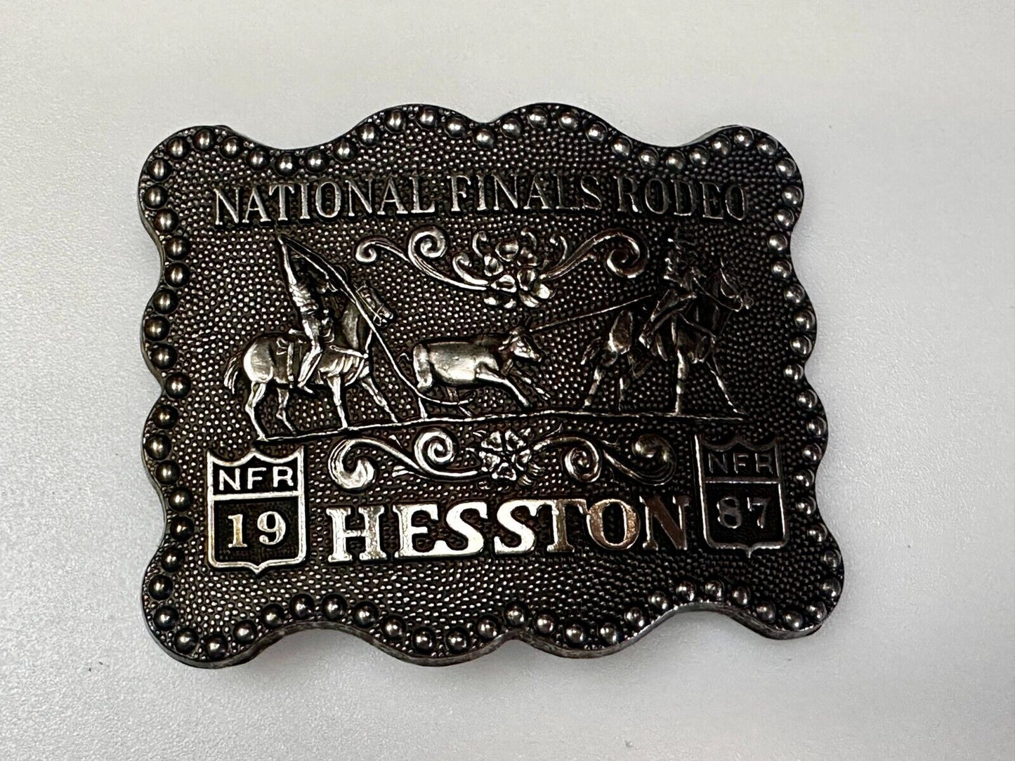 1987 ADM Hesston NFR National Finals Rodeo Cowboys Western Belt Buckle