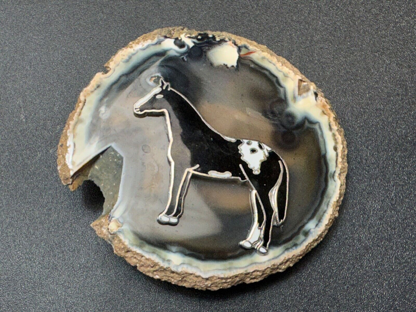 Artisan Standing Horse on round stone slab belt buckle - MISSING PIECE