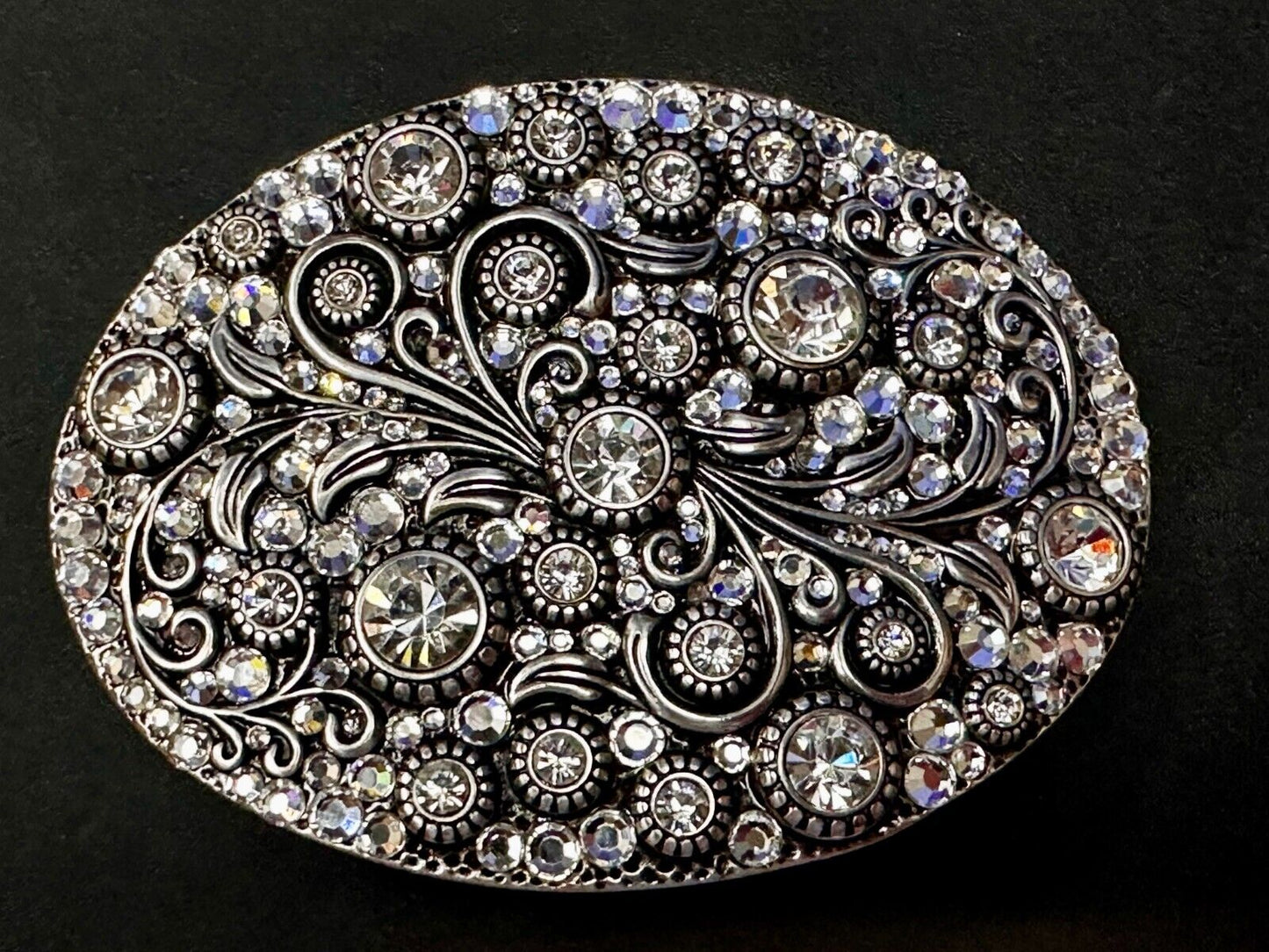 Beautiful Sparkling Rhinestone Accented Leaf Swirl Western Fashion Belt Buckle
